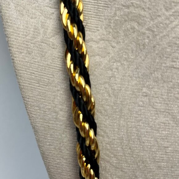 Gold & Black Braided Rope Necklace & Hoop Earrings Set - Picture 4 of 4